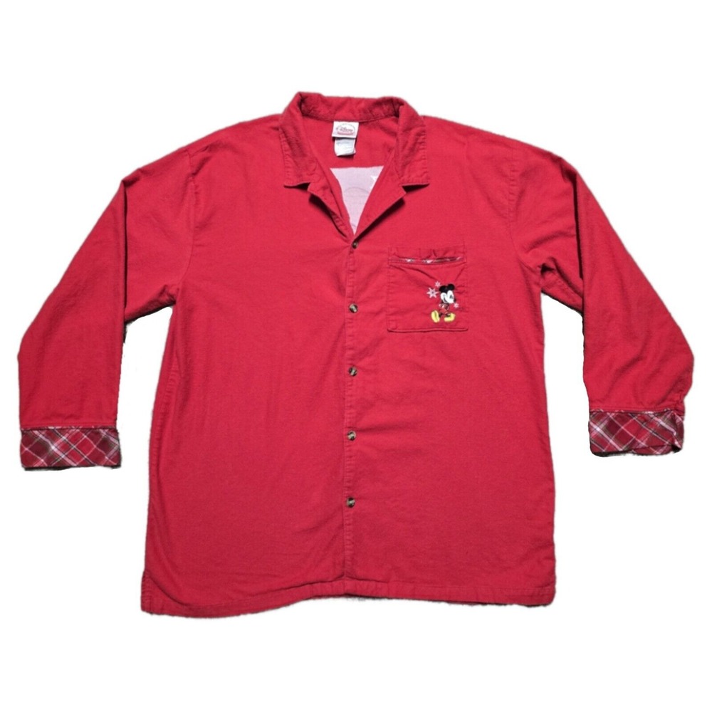 Vintage Mickey & Co. Size L Red Disney Mickey Mouse Button Up Pajama‎ Shirt Top - Picture 2 of 16